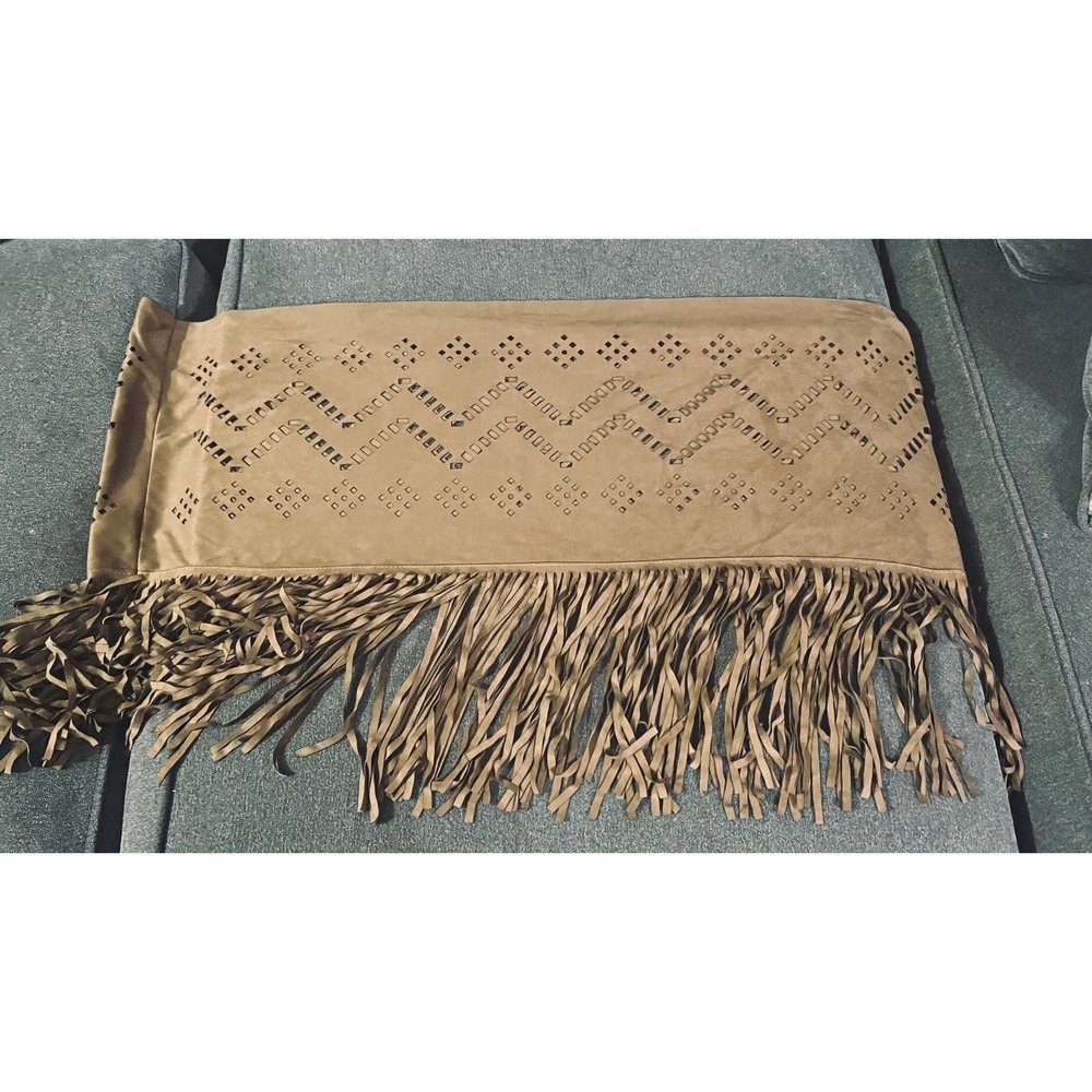 Unbranded Faux Suede Shawl Women OS Tan Laser Cut Fringe Boho Wrap‎